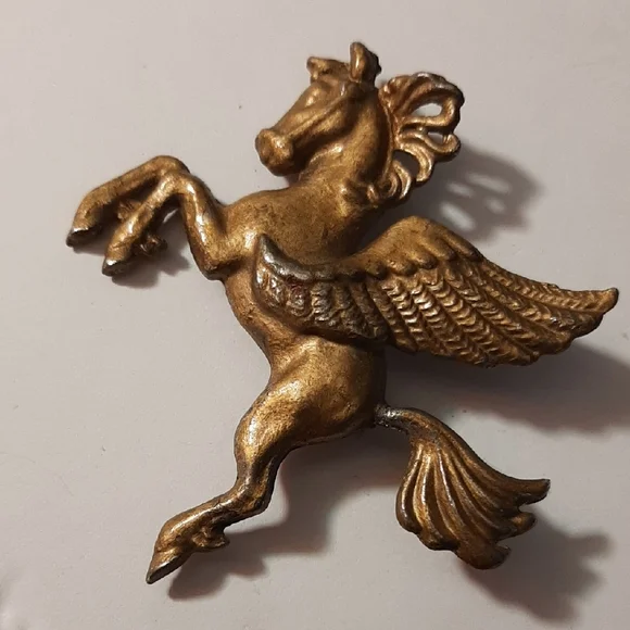 20th C. Vintage Large Gold Pegasus Brooch - Picture 4 of 7